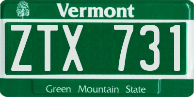 VT license plate ZTX731