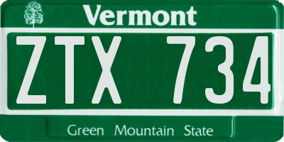 VT license plate ZTX734
