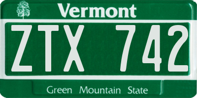 VT license plate ZTX742