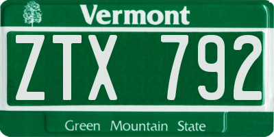 VT license plate ZTX792