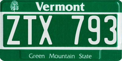 VT license plate ZTX793