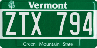 VT license plate ZTX794