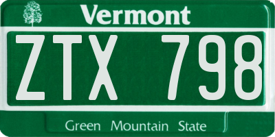 VT license plate ZTX798