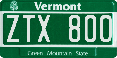 VT license plate ZTX800