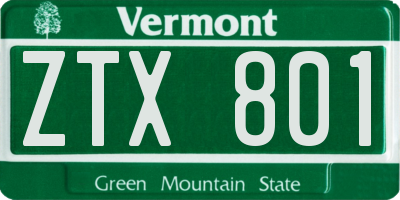 VT license plate ZTX801