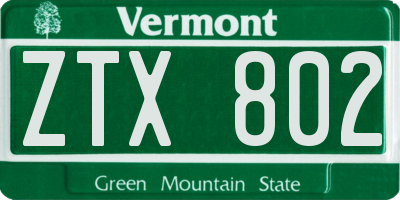 VT license plate ZTX802