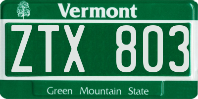 VT license plate ZTX803