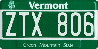 VT license plate ZTX806