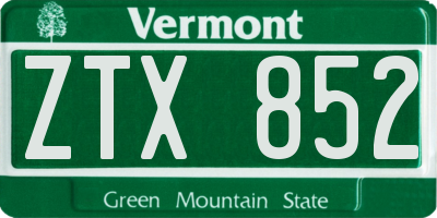 VT license plate ZTX852