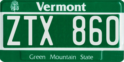 VT license plate ZTX860