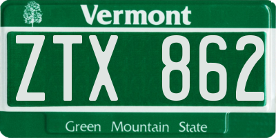 VT license plate ZTX862