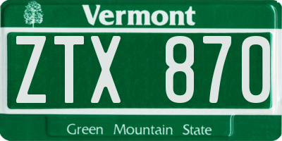 VT license plate ZTX870