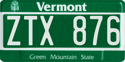 VT license plate ZTX876