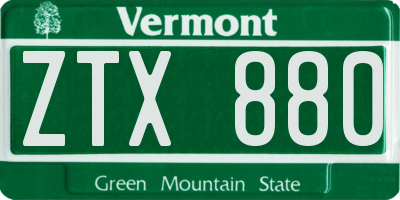 VT license plate ZTX880