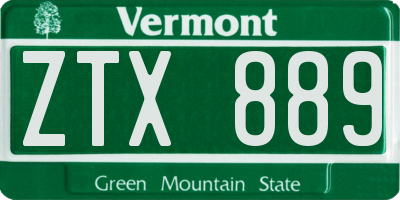 VT license plate ZTX889