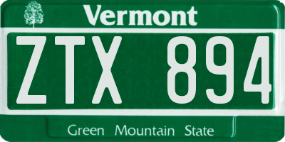 VT license plate ZTX894