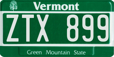 VT license plate ZTX899