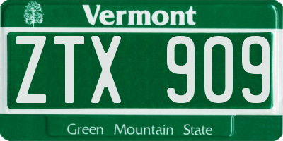 VT license plate ZTX909