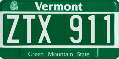 VT license plate ZTX911