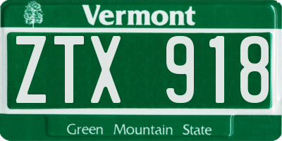 VT license plate ZTX918