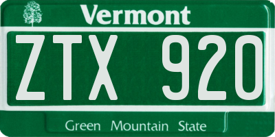 VT license plate ZTX920