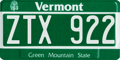 VT license plate ZTX922