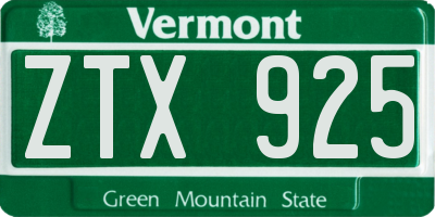 VT license plate ZTX925