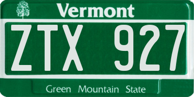 VT license plate ZTX927