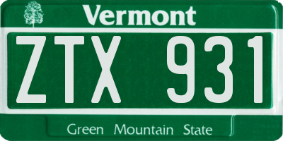 VT license plate ZTX931