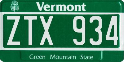 VT license plate ZTX934