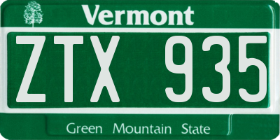 VT license plate ZTX935