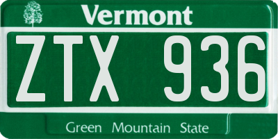 VT license plate ZTX936