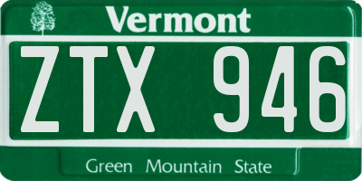 VT license plate ZTX946