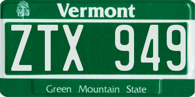 VT license plate ZTX949