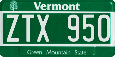 VT license plate ZTX950