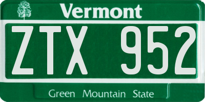 VT license plate ZTX952