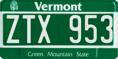 VT license plate ZTX953