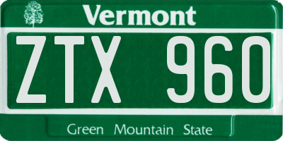 VT license plate ZTX960
