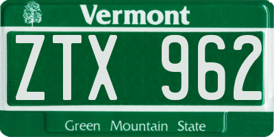 VT license plate ZTX962