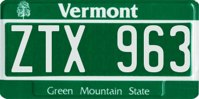VT license plate ZTX963
