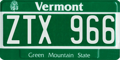 VT license plate ZTX966