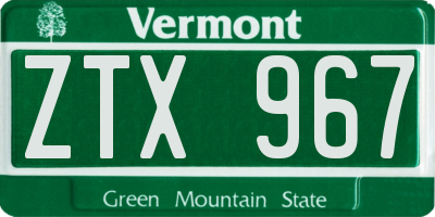 VT license plate ZTX967