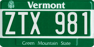 VT license plate ZTX981