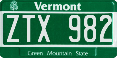 VT license plate ZTX982