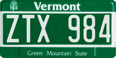 VT license plate ZTX984