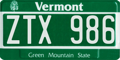 VT license plate ZTX986