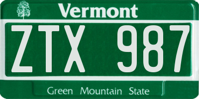 VT license plate ZTX987