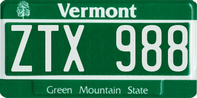 VT license plate ZTX988