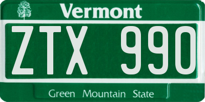 VT license plate ZTX990