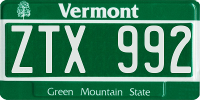 VT license plate ZTX992
